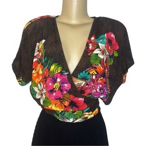 Vintage 80s Carole Little Jungle Themed Cropped Blouse